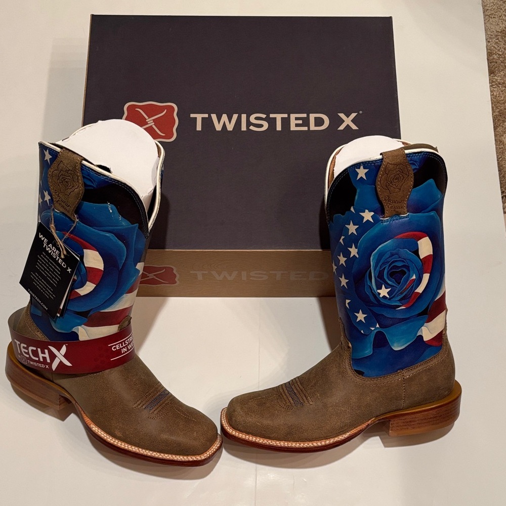 NWT NEW Twisted X Tech Boots Blue Rose Flag bomber OLIVIA BENNETT 6.5 western